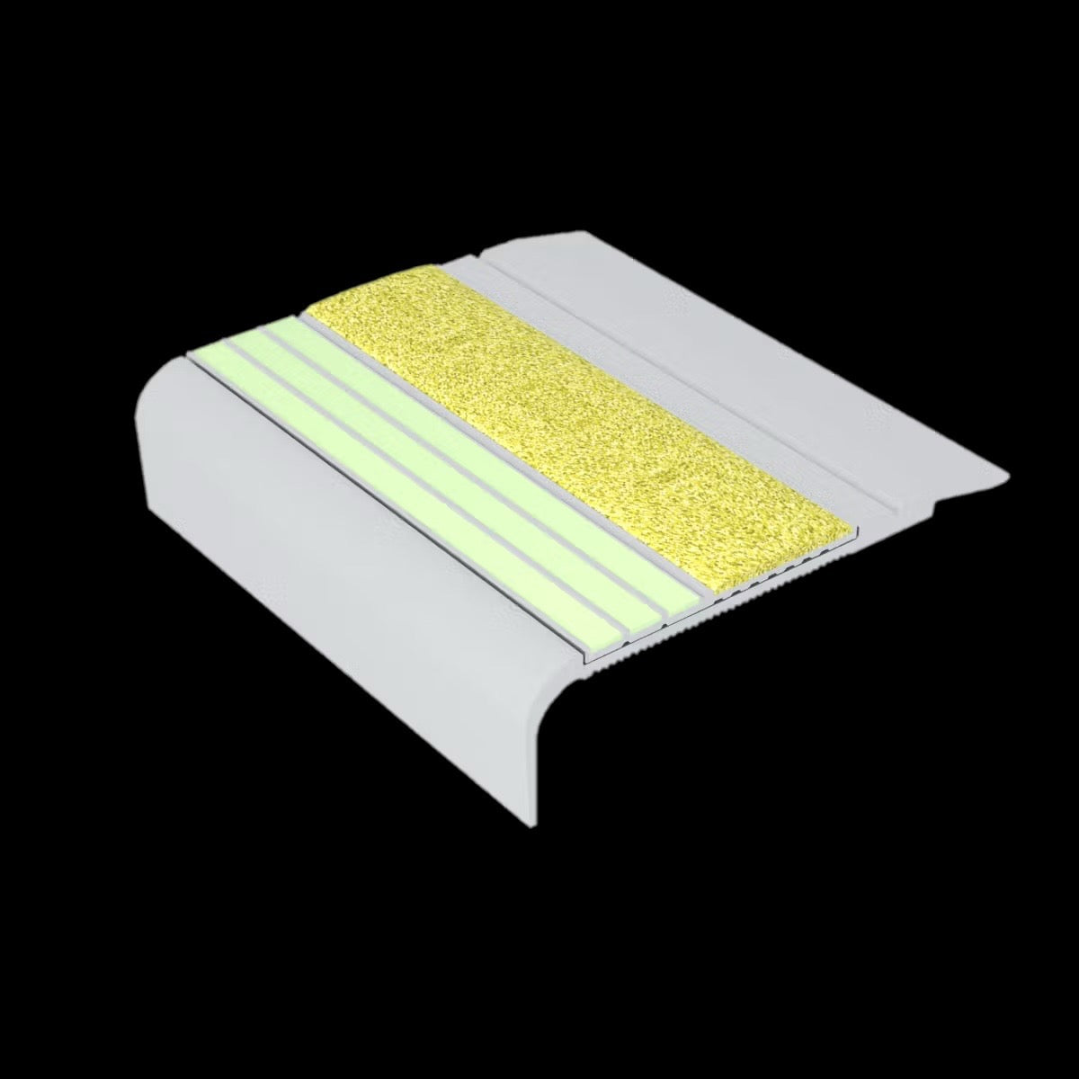 Kinesik - Ecoglo F5B-E20 Nez de marche plat Aluminium anodisé avec bandes photoluminescentes et antidérapantes jaunes 2-11/16" (vendu en pieds linéaires)