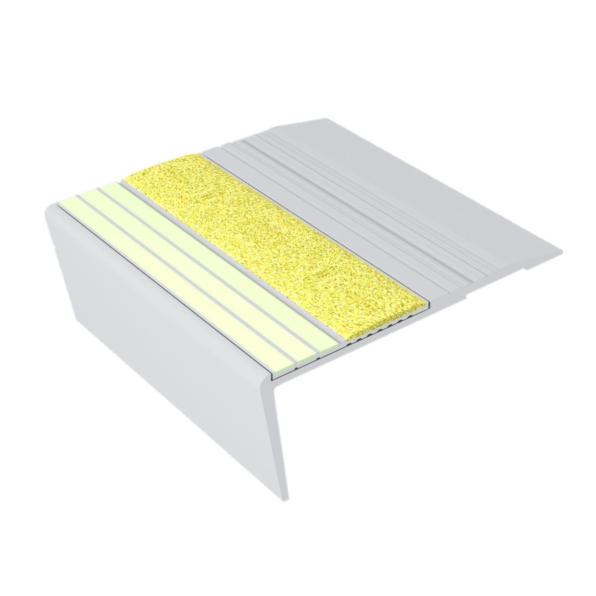 Kinesik - Ecoglo F6-E20 Photoluminescent Flat Stair Nosing with Yellow Anti-Slip Strip 3.1" (vendu en pied linéaire)