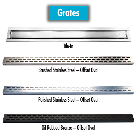 Laticrete - Hydro Ban Grille de drain linéaire ovale décalée acier inoxydable brossé 60"