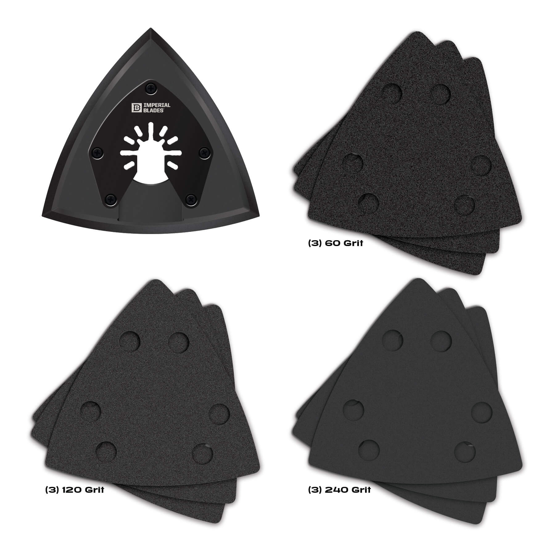 Imperial Blades - Assortiment de papiers abrasifs triangulaires + plateau One Fit 3-1/2" (paquet de 10)