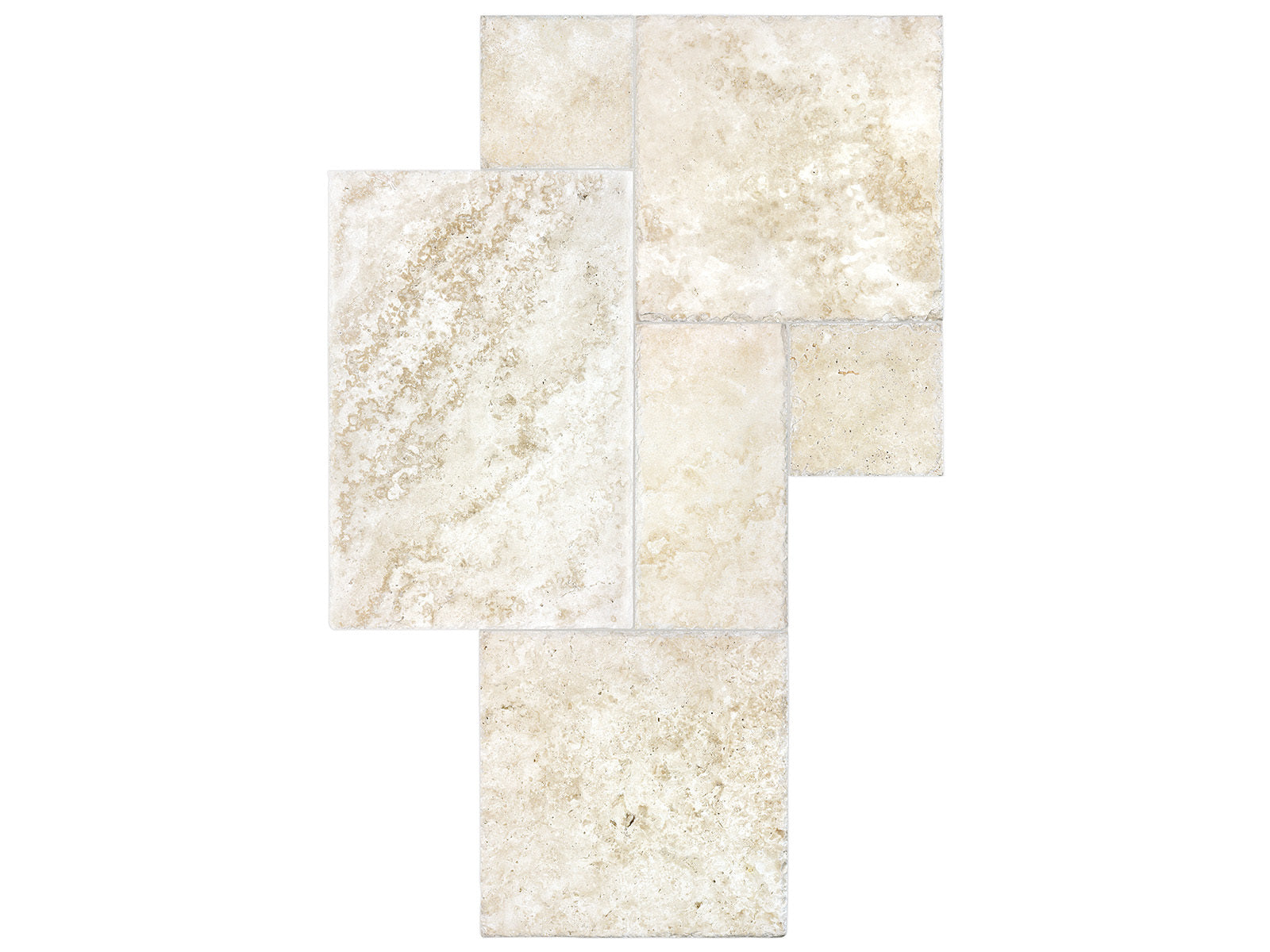 Anatolia - Ivory - Ensemble de tuiles de travertin à motif pavés, fini brossé