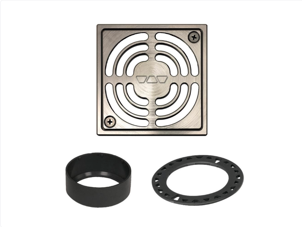 Acier anodisé nickel brossé 4" - Schluter KERDI-DRAIN Ensemble de grille carrée Contour ||KD4GRKATGB