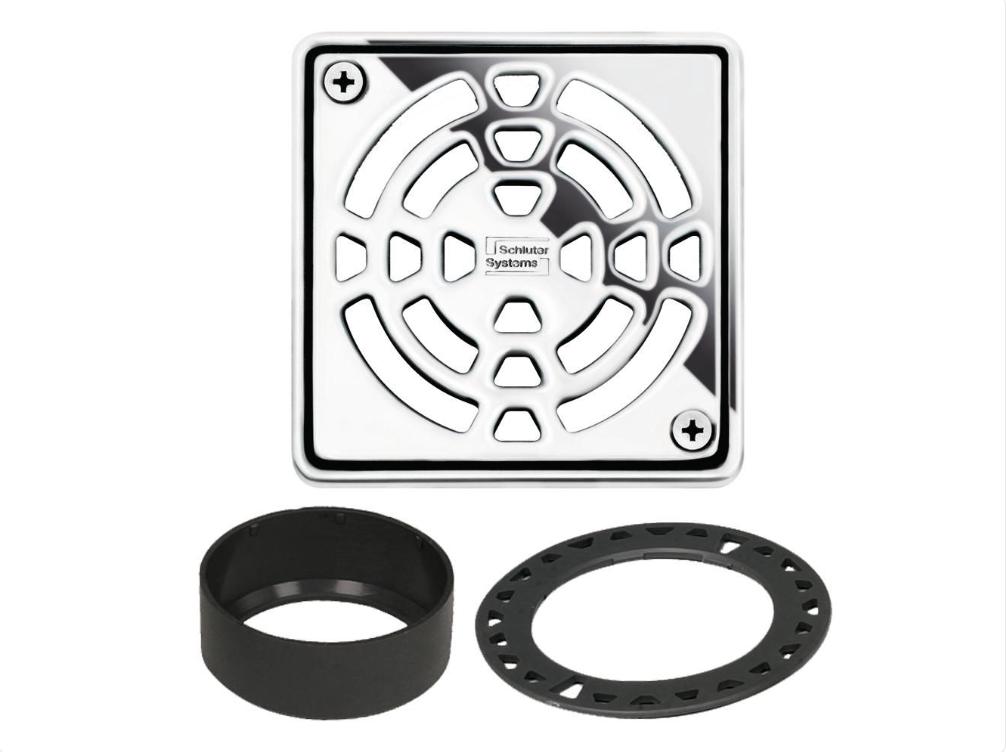 Acier inoxydable (V2) Chrome 4" - Schluter KERDI-DRAIN Ensemble de grille carrée Classic ||KD4GRKEP