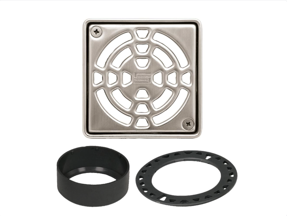 Acier inoxydable (V2) nickel 4" - Schluter KERDI-DRAIN Ensemble de grille carrée Classic ||KD4GRKET
