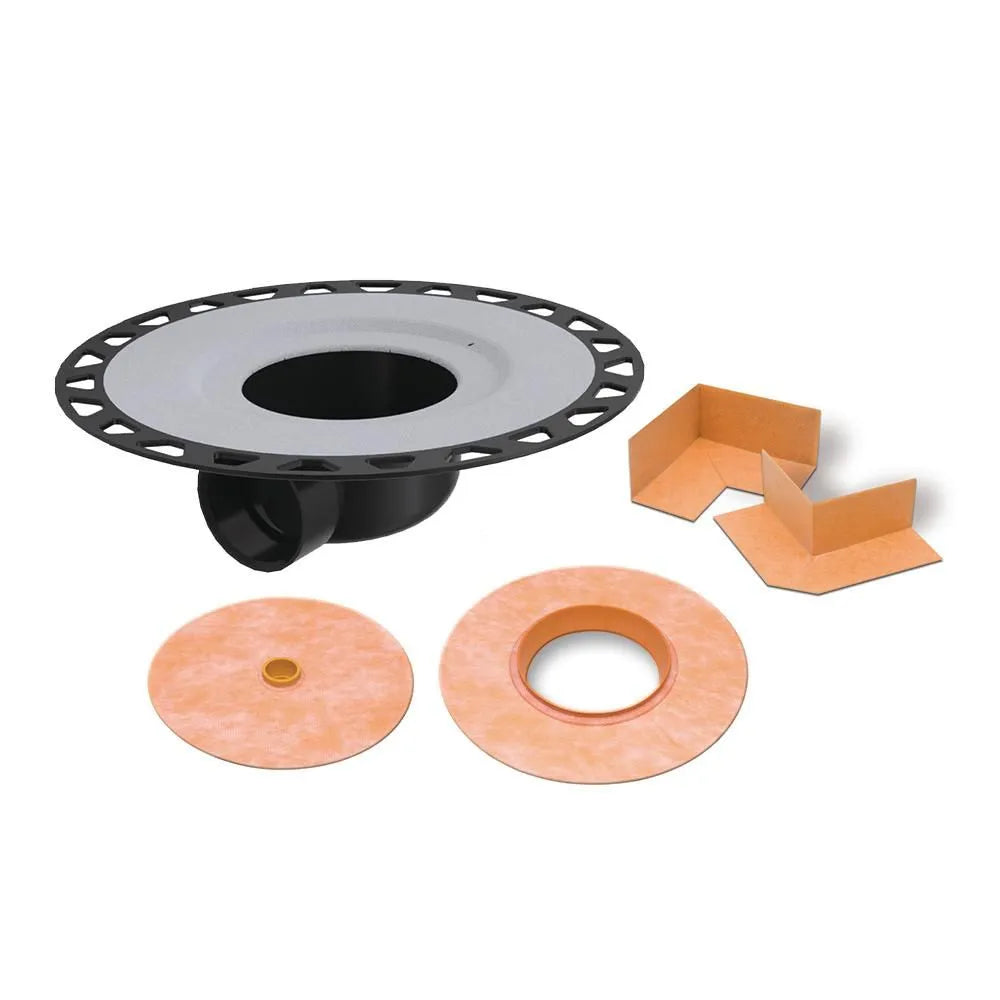 ABS Plastic - Schluter KERDI-DRAIN-H Horizontal Outlet Flange Assembly with Corners and Sleeves ||KDH2FLKABS