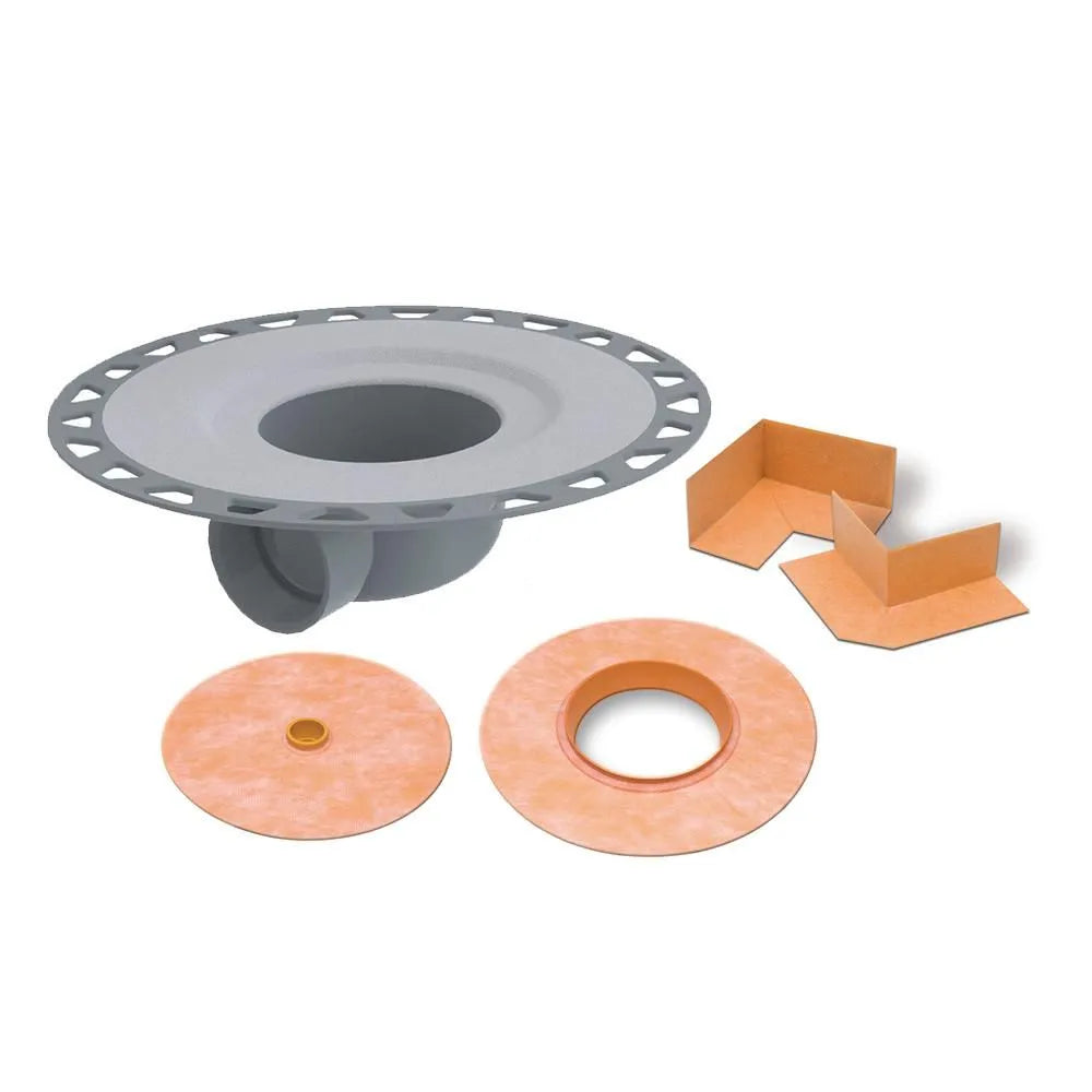 PVC Plastic - Schluter KERDI-DRAIN-H Horizontal Outlet Flange Kit with Corners and Sleeves ||KDH2FLKPVC
