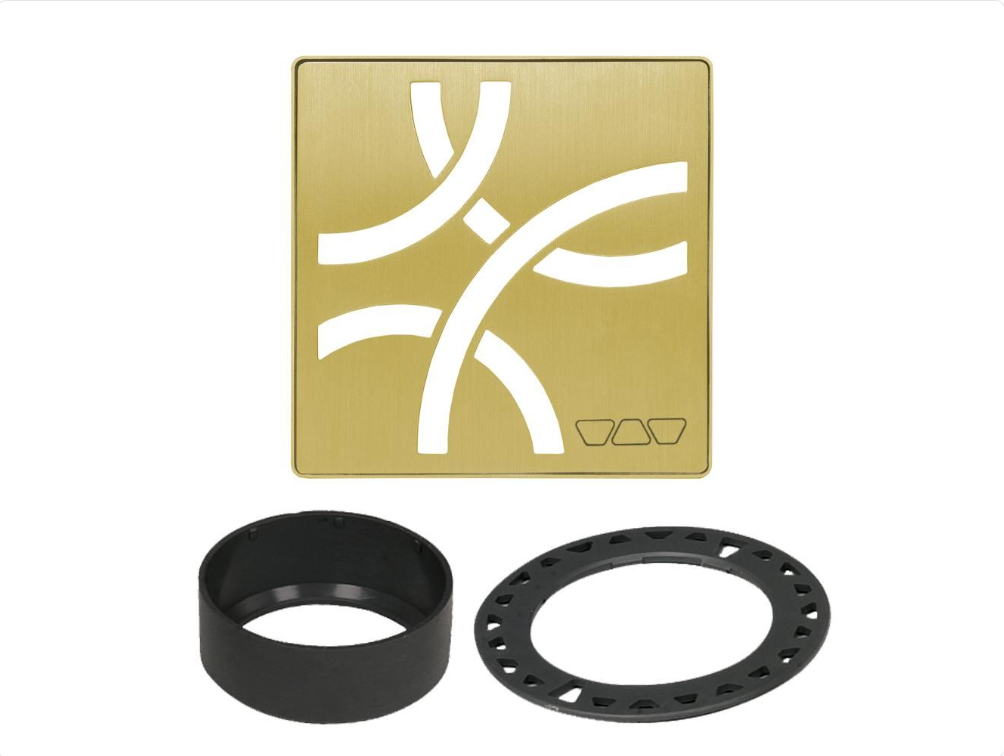 Acier inoxydable (V2) or classique brossé 4" - Schluter KERDI-DRAIN Ensemble de grille carrée Curve ||KDIF4GRKEBCGD6