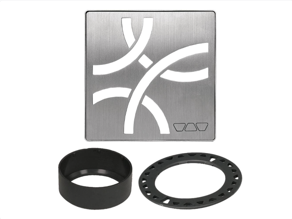 Acier inoxydable (V2) Brossé 4" - Schluter KERDI-DRAIN Ensemble de grille carrée Curve ||KDIF4GRKEBD6