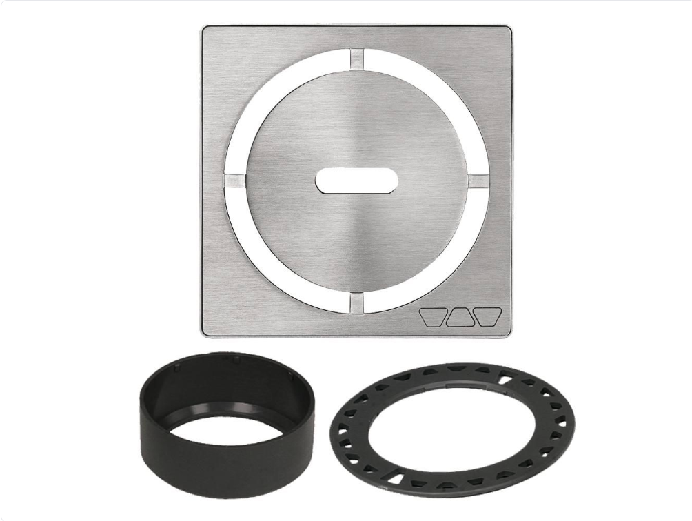 Acier inoxydable (V2) brossé 4" - Schluter KERDI-DRAIN Ensemble de grille carrée Pure ||KDIF4GRKEBD8