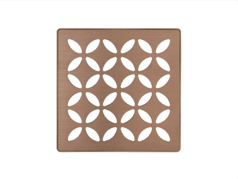 Acier inoxydable (V2) Or rose brossé 4" - Schluter KERDI-DRAIN Ensemble de grille carrée Floral ||KDIF4GRKEBRGD5