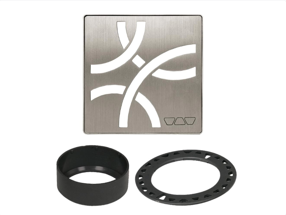 Acier inoxydable (V2) nickel brossé 4" - Schluter KERDI-DRAIN Ensemble de grille carrée Curve ||KDIF4GRKEBTD6