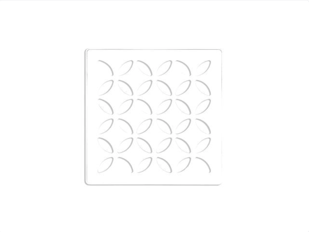 Acier inoxydable (V2) blanc mat 4" - Schluter KERDI-DRAIN Ensemble de grille carrée Floral ||KDIF4GRKMBWD5
