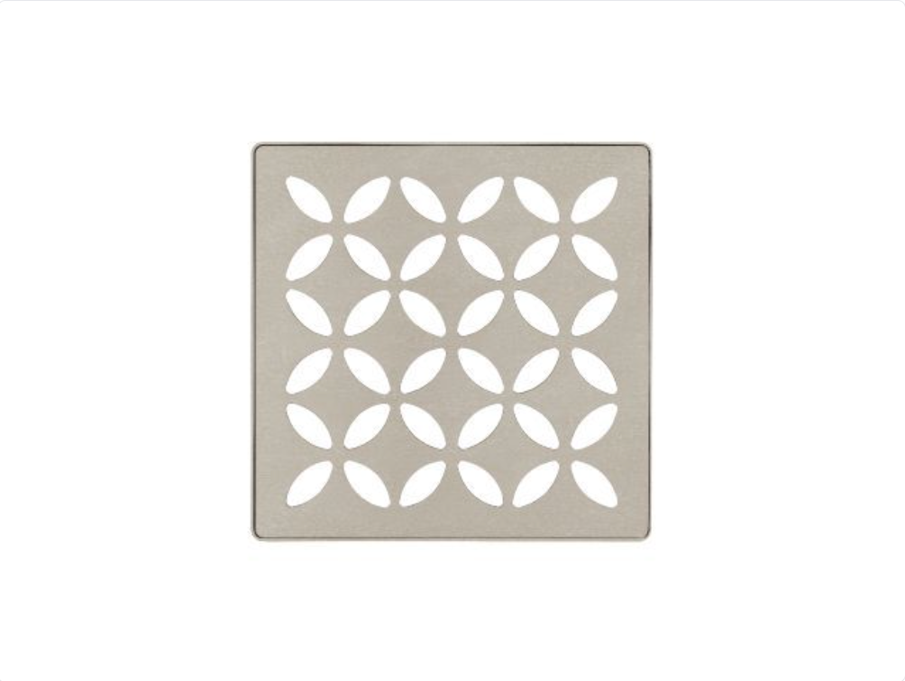 Acier inoxydable (V2) grège 4" - Schluter KERDI-DRAIN Ensemble de grille carrée Floral ||KDIF4GRKTSBGD5