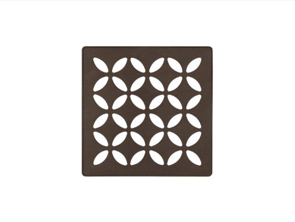 Acier inoxydable (V2) bronze 4" - Schluter KERDI-DRAIN Ensemble de grille carrée Floral ||KDIF4GRKTSOBD5