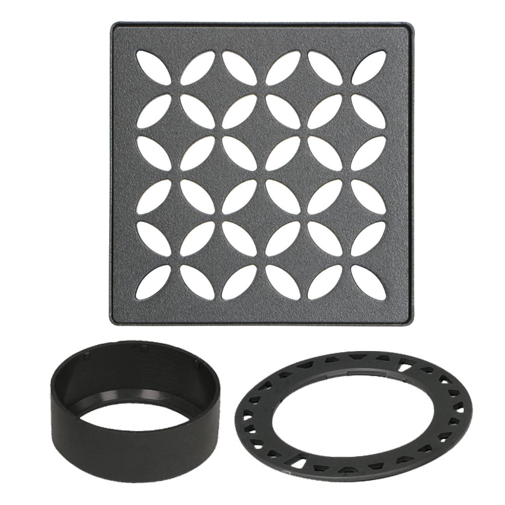 Schluter - KERDI-DRAIN Ensemble de grille carrée Floral acier inoxydable (V2) anthracite foncé 4"