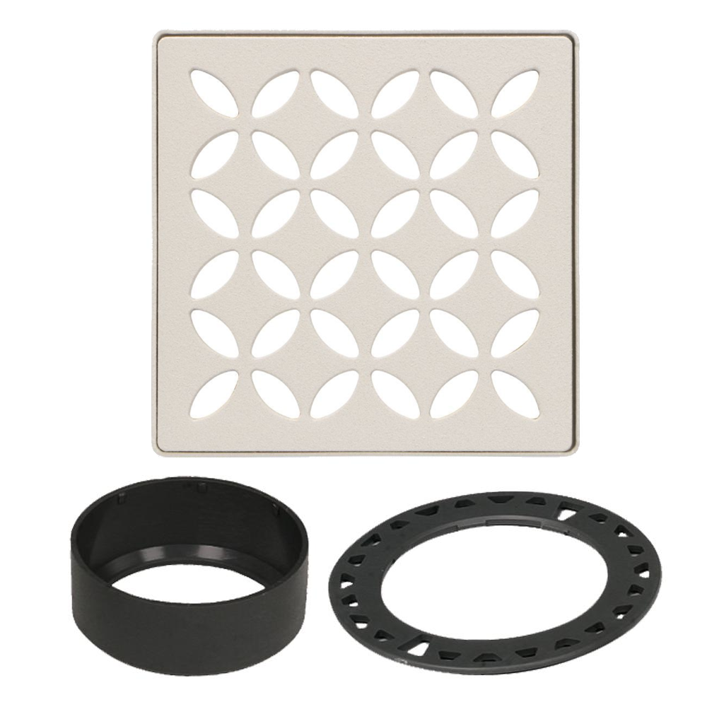 Schluter - KERDI-DRAIN Ensemble de grille carrée Floral acier inoxydable (V2) ivoire 4"