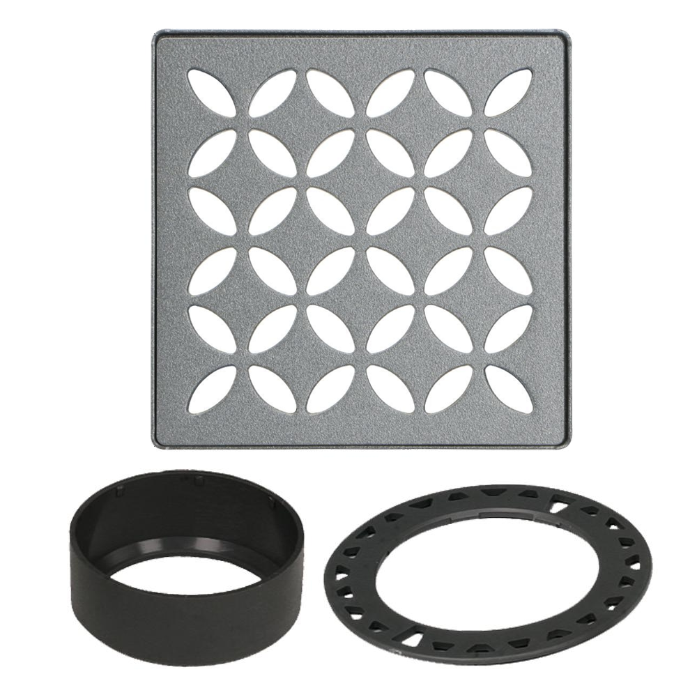 Schluter - KERDI-DRAIN Ensemble de grille carrée Floral acier inoxydable (V2) étain 4"