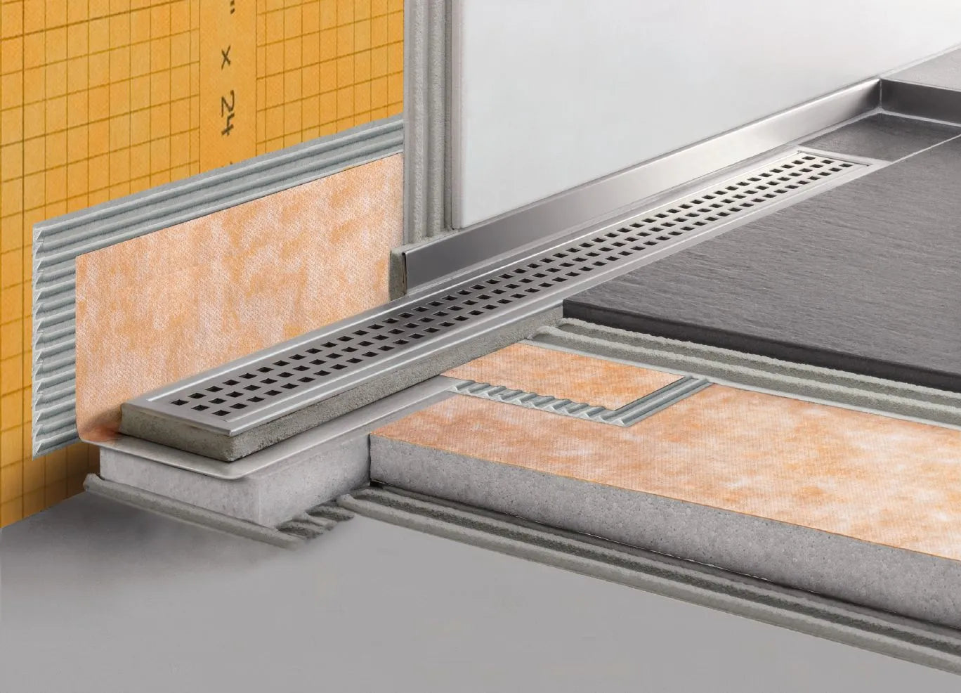 66-7/8" - Schluter KERDI-LINE Centered Linear Drain Channel Kit|| KL1V60E170