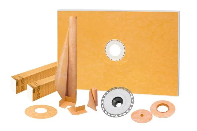 48" x 72" - Schluter KERDI-SHOWER-KIT Shower kit with center outlet position without gill with 2" PVC flange ||KSK12201830PVC