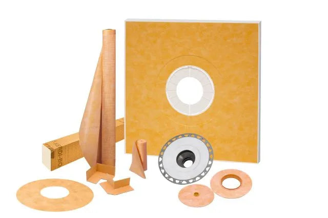 48" x 48" - Schluter KERDI-SHOWER-KIT Shower kit with center outlet position without grate with 2" PVC flange ||KSK1220PVC