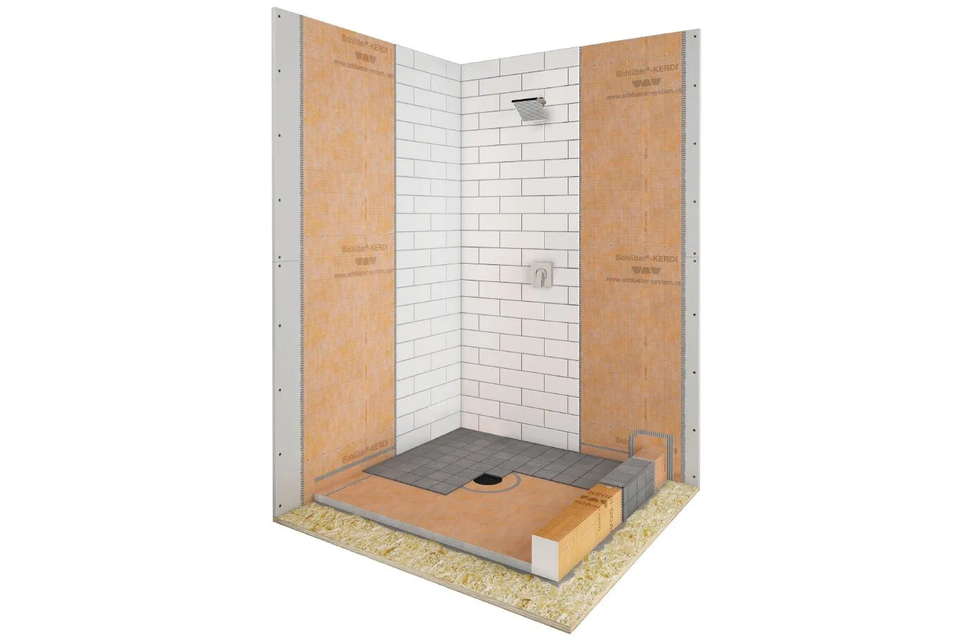 38" x 60" - Schluter KERDI-SHOWER-KIT Shower kit with center outlet position without flange and grate ||KSK9651525