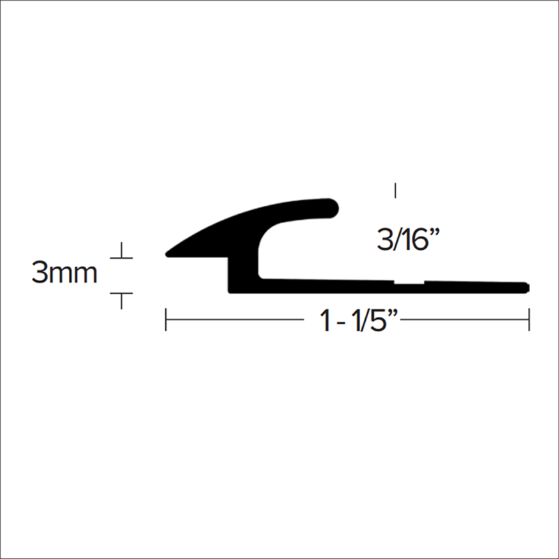Futura Transitions - Réducteur pour tapis LVT 131 en aluminium gravé - du tapis 3/16" (5 mm) au LVT 1/8" (3 mm) x 1-3/16" x 12'