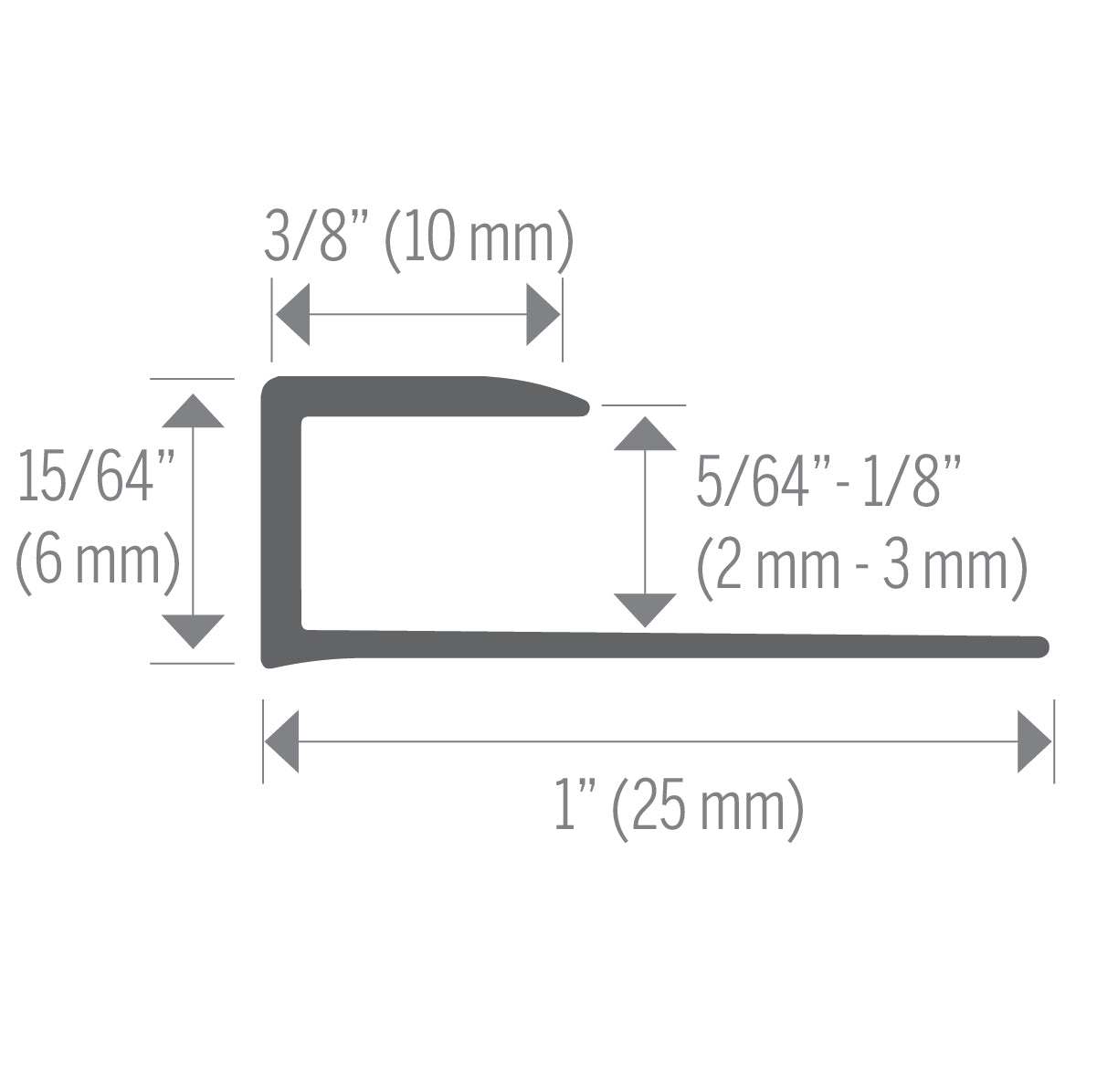 M-D PRO - Moulure en J pour vinyle en aluminium enduit de poudre noir mat - 3/8" (2 mm - 3 mm) x 1" x 12' SKU: 8503PBK-12