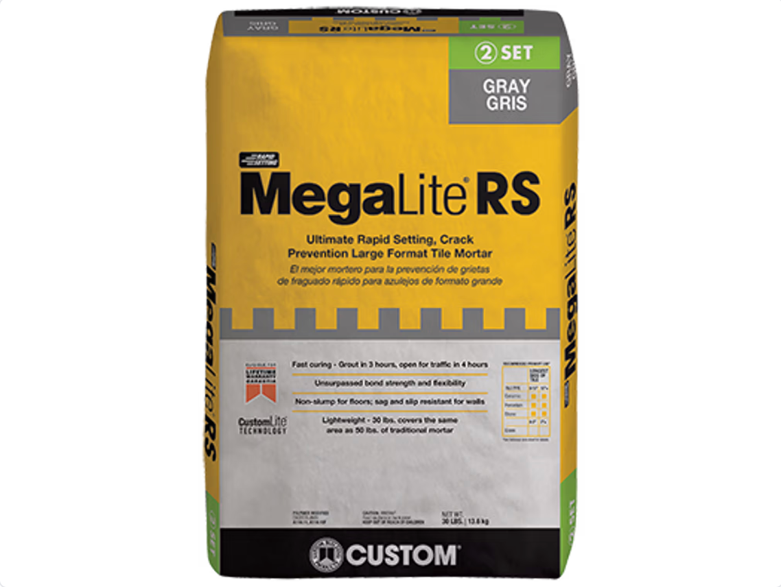 MLRSG30 - Gray 30 lb - Custom Building Products MegaLite RS Ultimate Gray Rapid Setting Large Format Crack Prevention Mortar