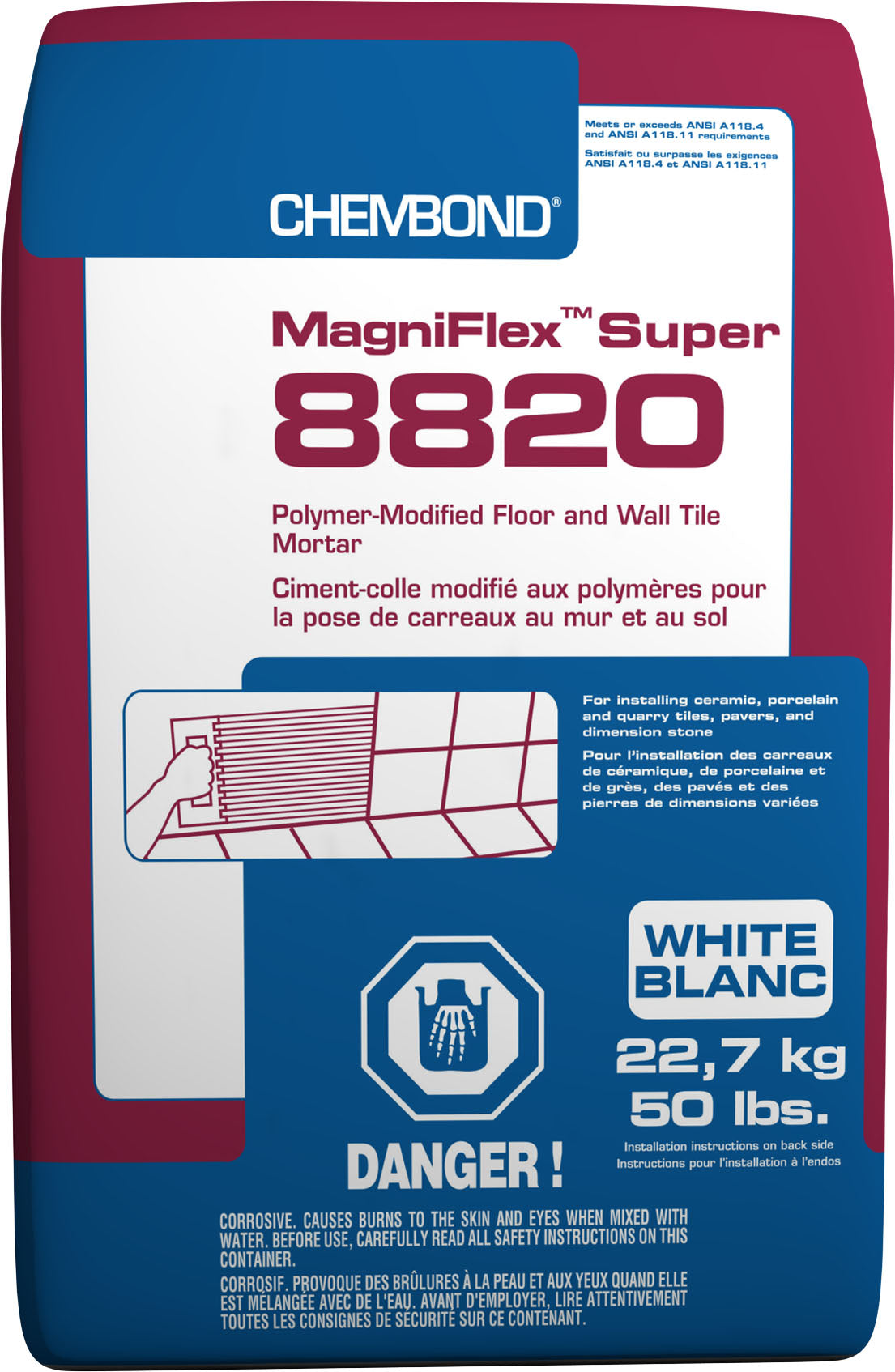 Chembond - Magniflex Super 8820 Ciment-colle pour carreaux de sol et de mur, Blanc - 50 lb