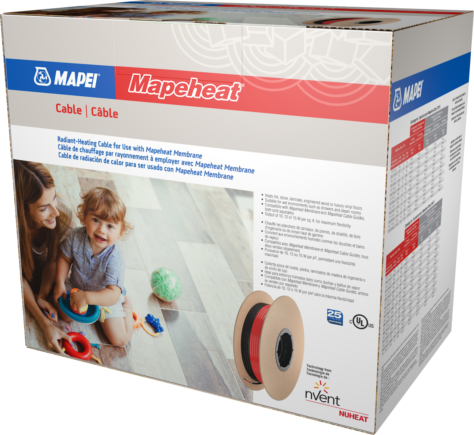 Mapei - Mapeheat Radiant Câble chauffant 240V 393 pied linéaire  (100 pi² approx.*)