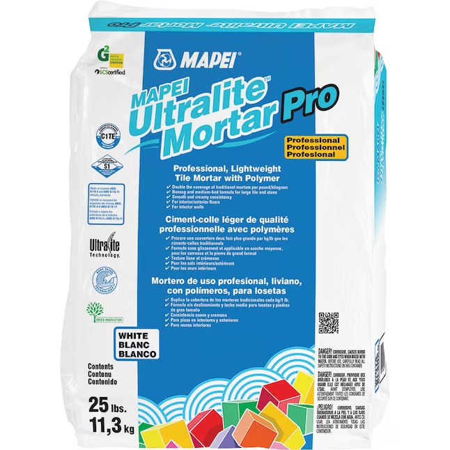 Mapei Ultralite Mortar Pro - White 25 lb - Lightweight Professional Grade Mortar with Polymers