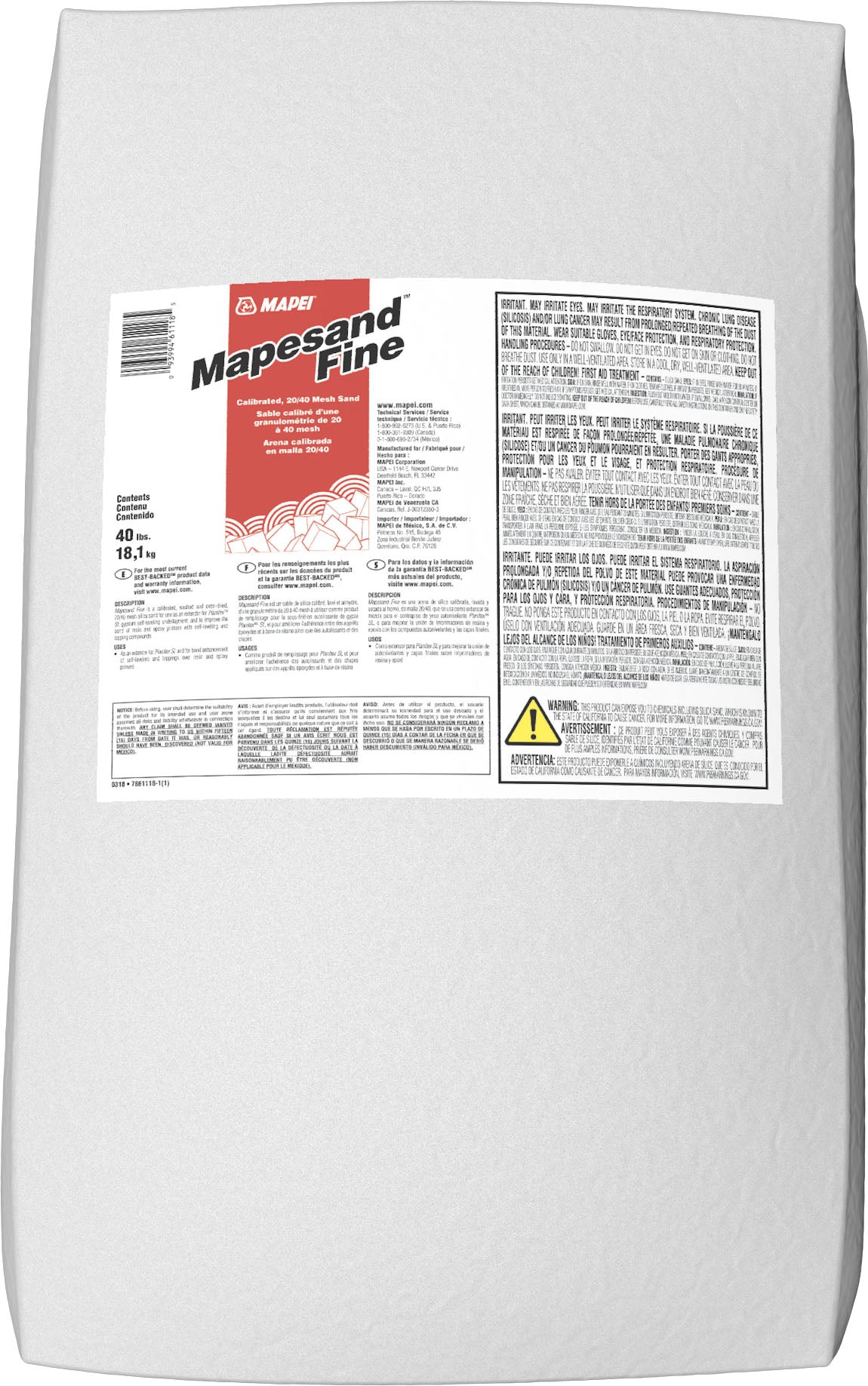 Mapei - Mapesand Fine Sable calibré d’une granulométrie 20/40 - 40 lb