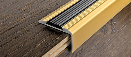 Progress Profiles - Nez de marche avec insert noir Proend INS aluminium anodisé or (28 mm) 1-3/32" x 8' 10-5/16"