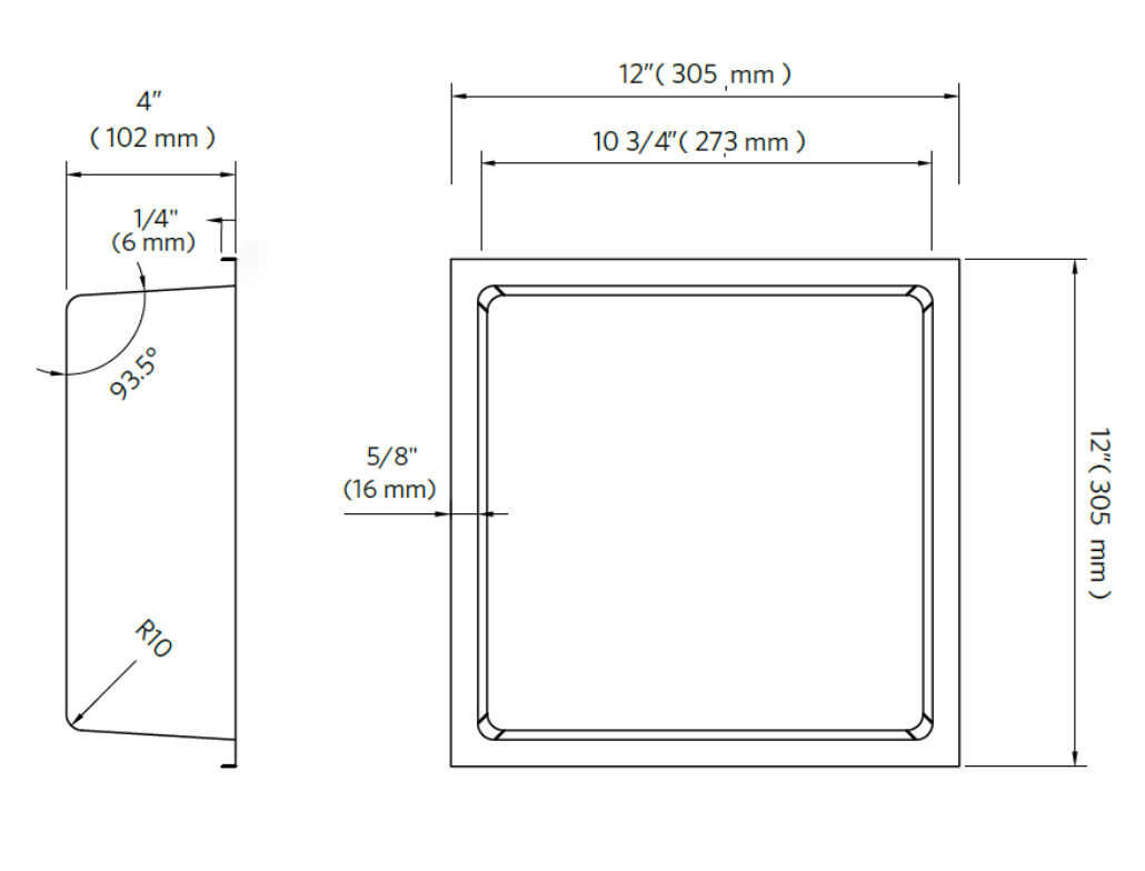 Fusion - 12" x 12" - Black stainless steel shower niche ||PRO1212B