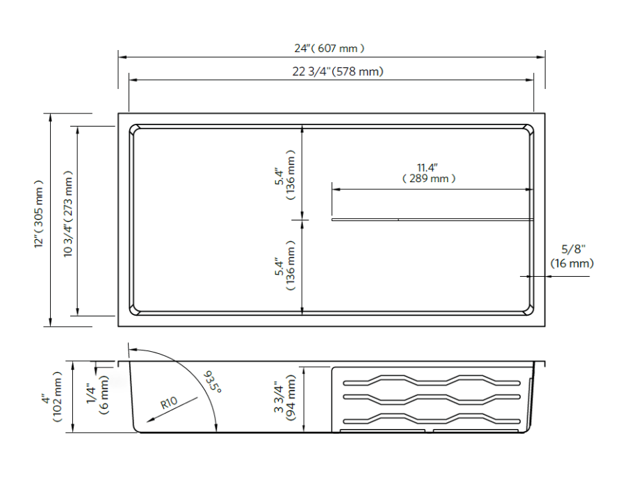Fusion - 12" x 24" - Shower niche with half stainless steel shelf ||PRO1224TH