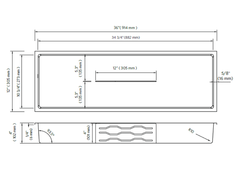 Fusion - 12" x 36" - Shower niche with central stainless steel shelf ||PRO1236TH