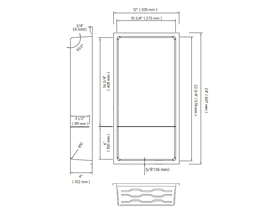 Fusion - 12" x 24" - Shower niche with nano stainless steel shelf ||PRO2412TGS
