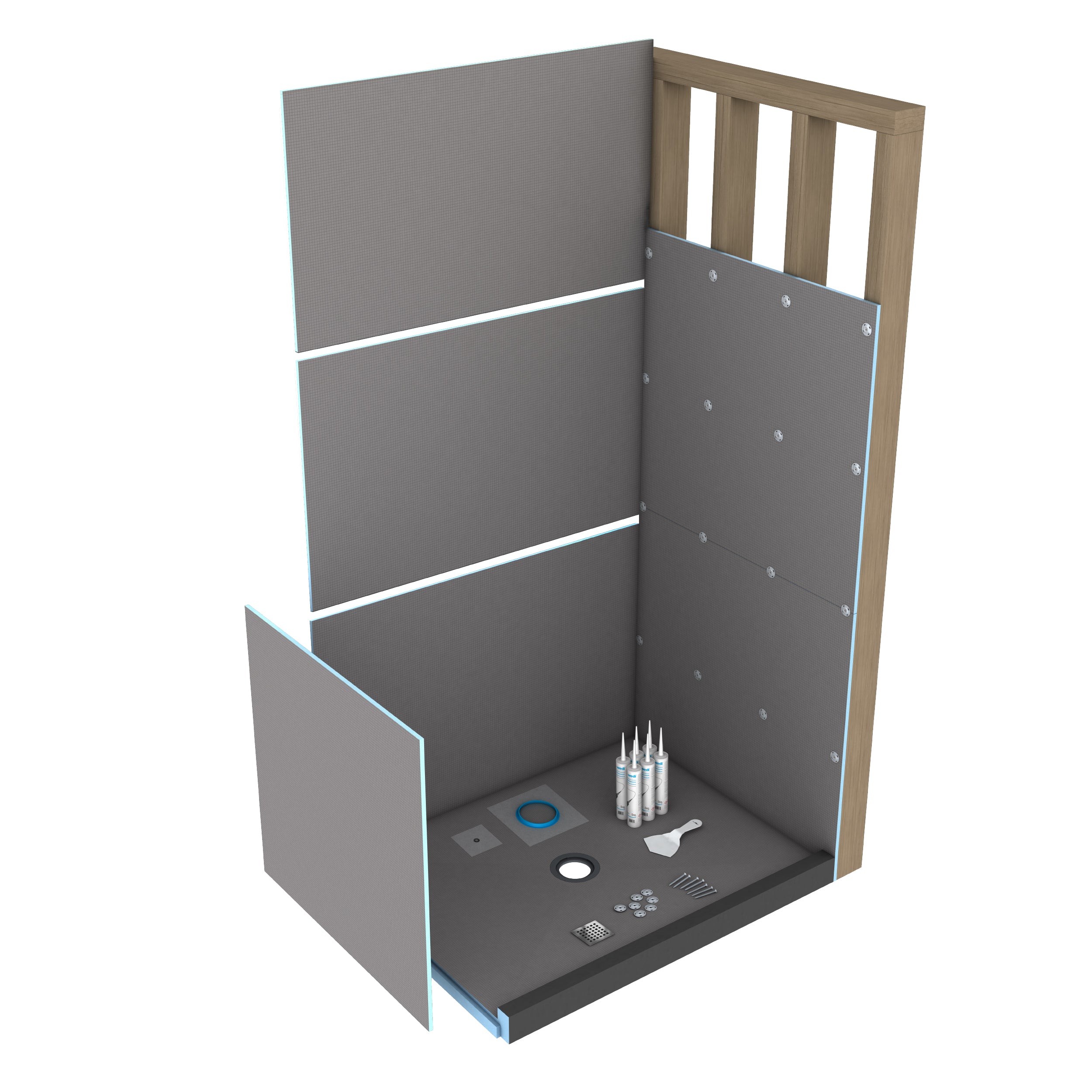 Wedi - Ensemble de douche Fundo Primo avec base de douche de 42" x 42" et drain central
