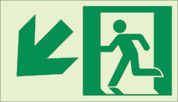 Kinesik - Ecoglo  Enseignes photoluminescentes de parcours d'évacuation aluminium "EXIT DOWN AND TO THE LEFT" 8" x 4.6"