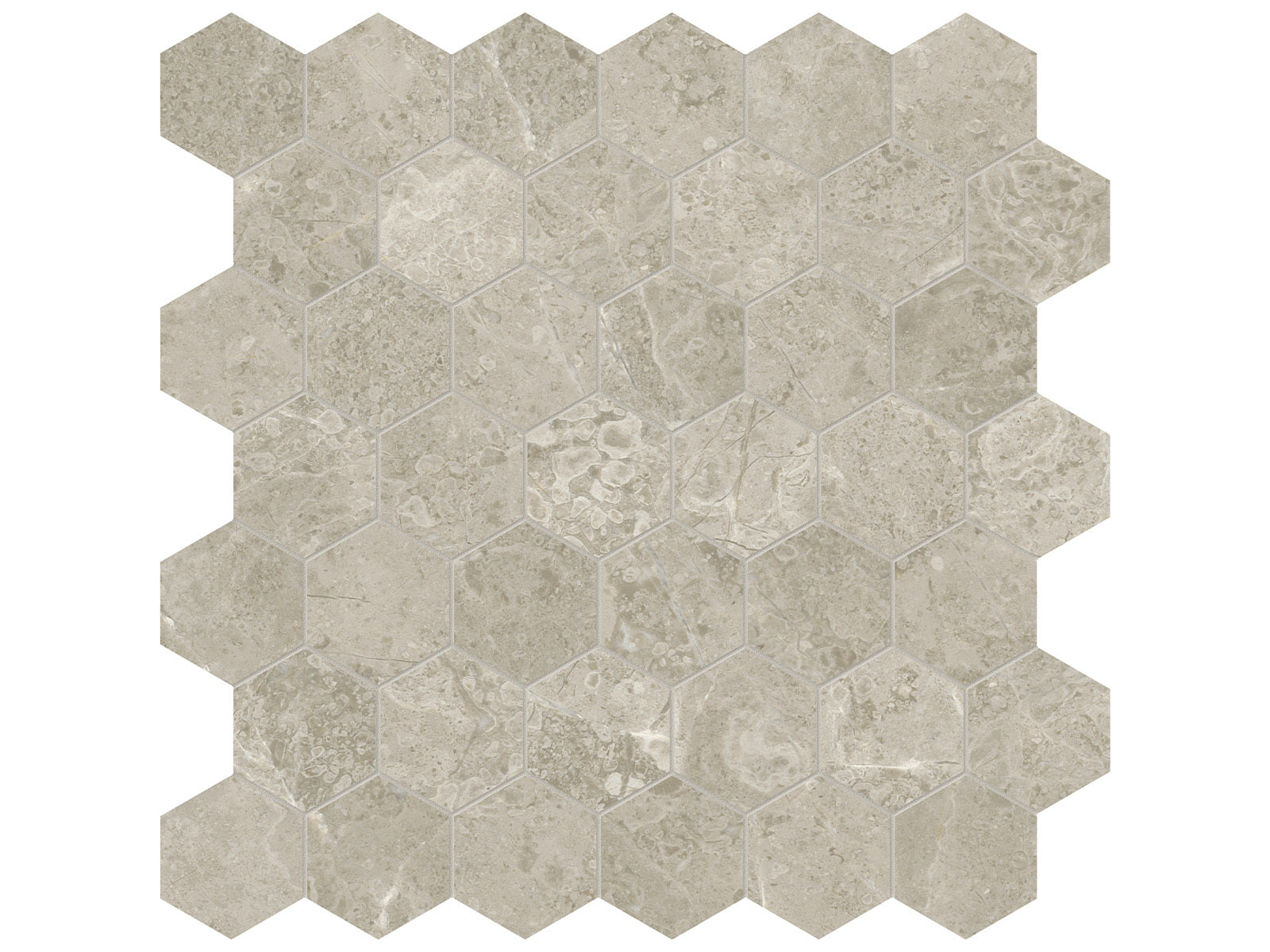 Anatolia - Ritz Gray - Mosaïque hexagonale de marbre, fini adouci 4,9 cm (2 po)