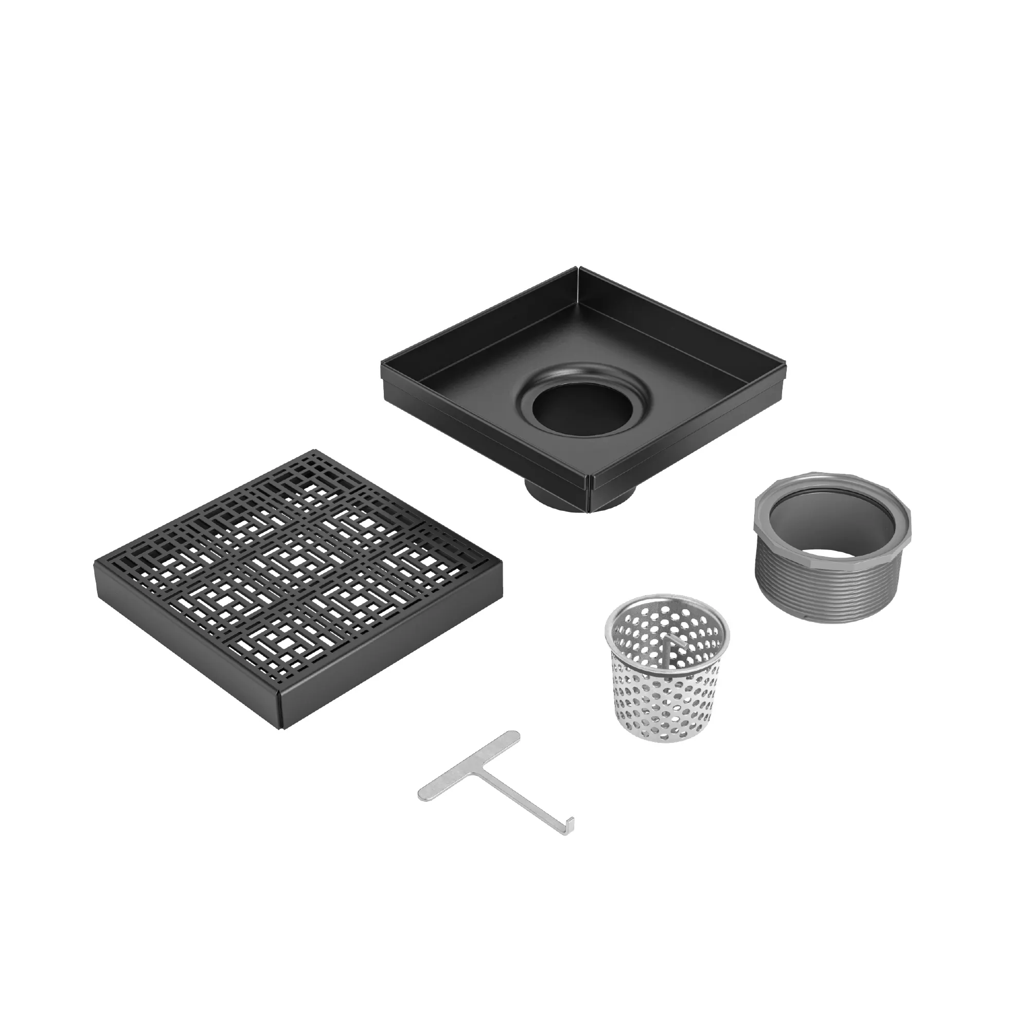 Oatey - Kit de drain de douche QuickDrain SquareDrain en acier inoxydable avec couvercle déco carré noir mat 4-3/4".