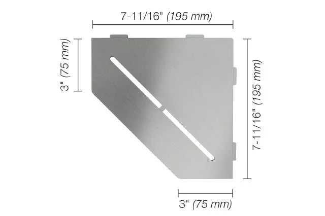 Schluter SHELF-E Pentagonal corner shelf Pure model - brushed stainless steel (V2) ||SES2D7EB