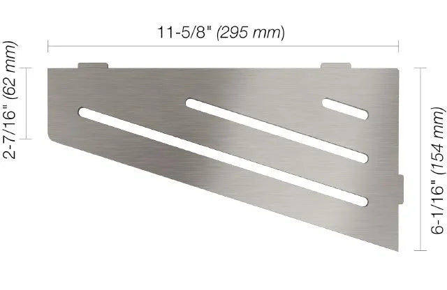Schluter SHELF-E Étagère de coin quadrilaterale modèle Wave - acier inoxydable (V2) brossé ||SES3D10EB