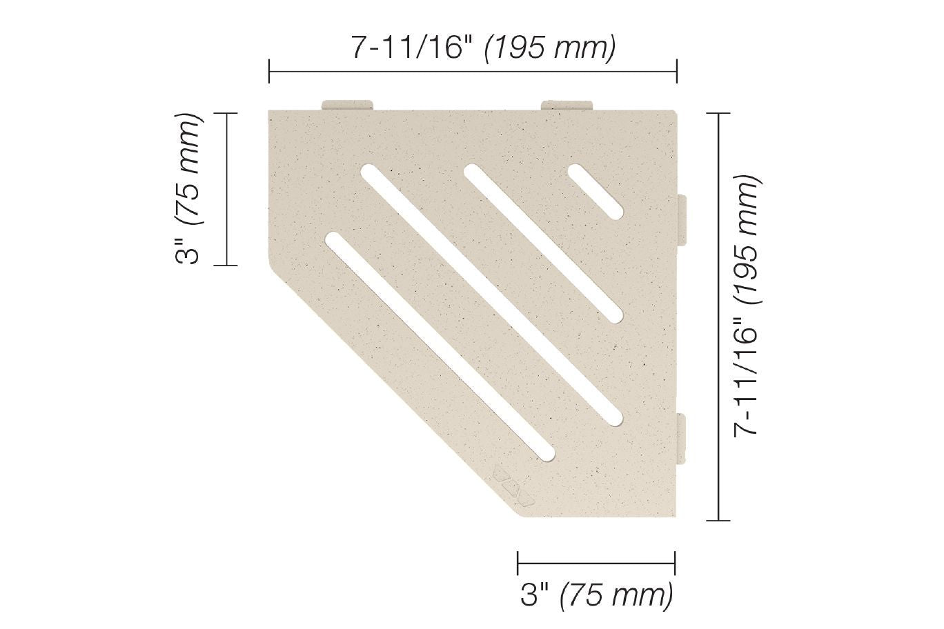 Schluter - SHELF-E Étagère de coin pentagonale modèle Wave aluminium ivoire