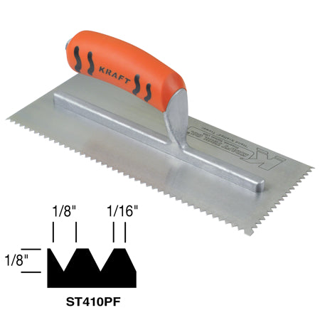 Kraft Tool - Truelle plate à encoche en V avec manche ProForm - 1/8" x 1/8" x 1/16"