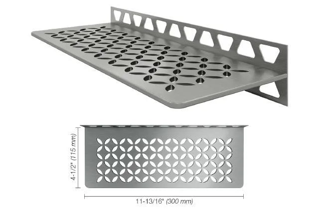 Schluter SHELF-W Floral Design rectangular wall shelf - brushed stainless steel (V2) ||SWS1D5EB