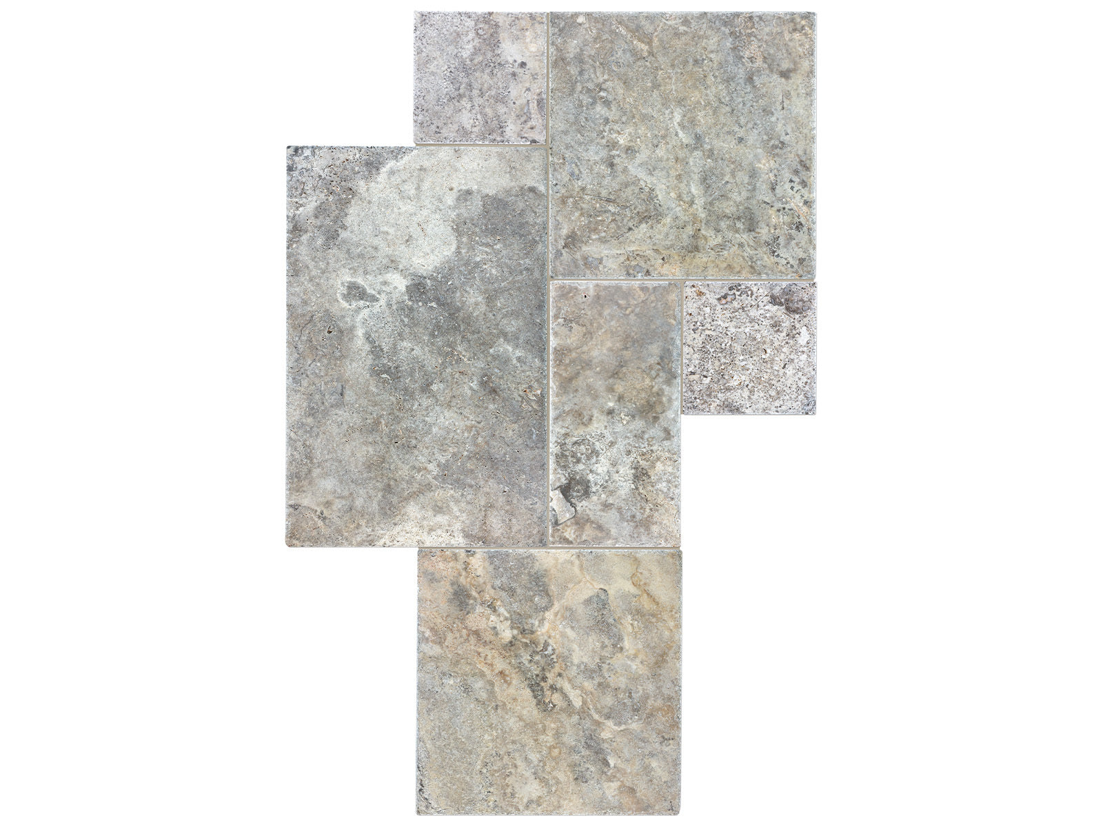 Anatolia - Silver Ash - Ensemble de tuiles de travertin à motif pavés, fini brossé