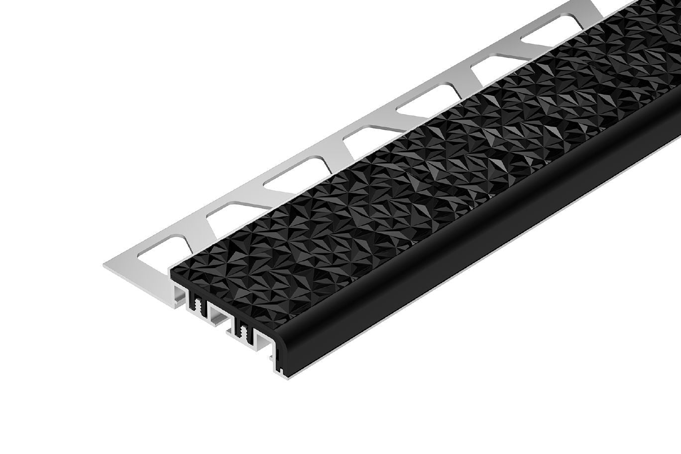 Schluter - TREP-V 42 Profilé pour nez de marche aluminium anodisé avec insert anti-dérapant en PVC noir 1/2" (12.5 mm) x 1-21/32" (42 mm) x 4' 11"