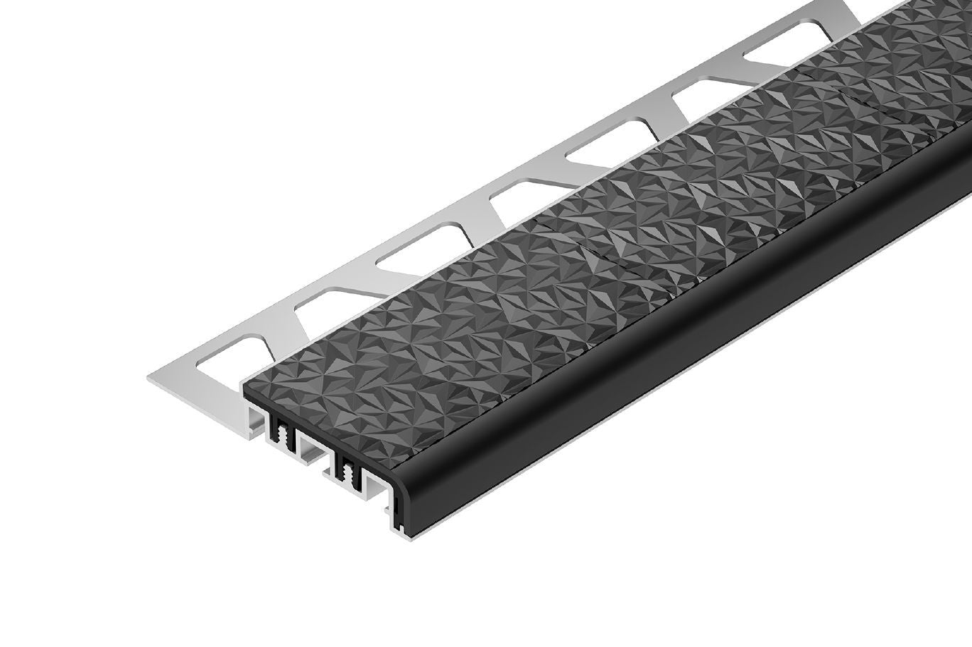 Schluter - TREP-V 42 Profilé pour nez de marche aluminium anodisé avec insert anti-dérapant en PVC coulis gris 1/2" (12.5 mm) x 1-21/32" (42 mm) x 6' 7"