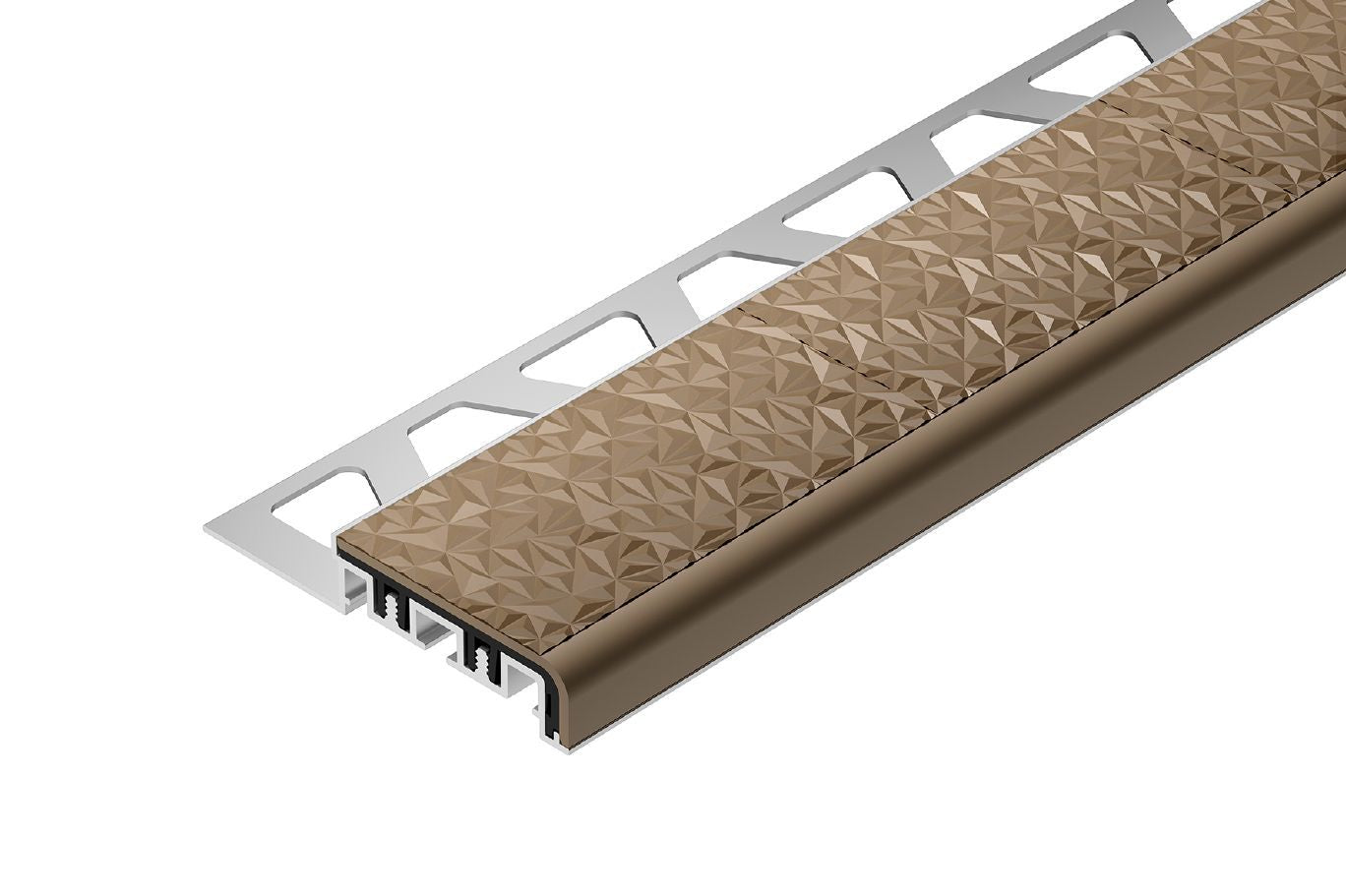 Schluter - TREP-V 42 Profilé pour nez de marche aluminium anodisé avec insert anti-dérapant en PVC beige clair 1/2" (12.5 mm) x 1-21/32" (42 mm) x 3' 3"